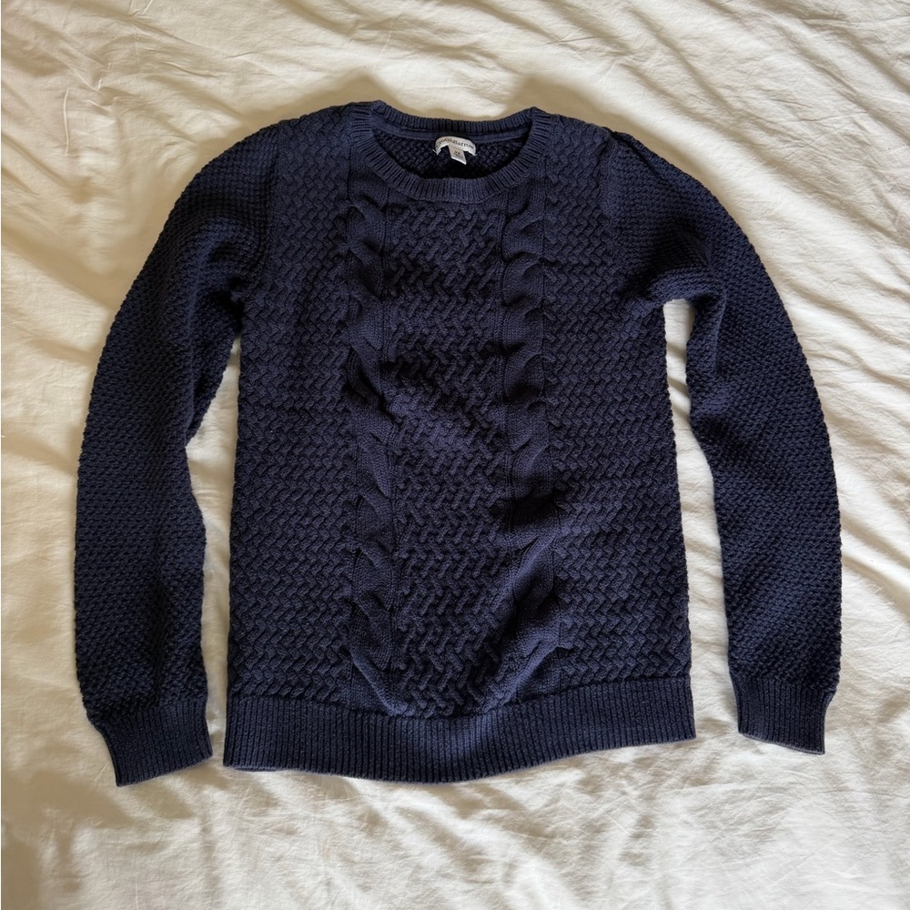 Navy Cotton Cable Knit Sweater